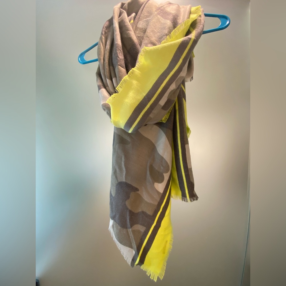 Camouflage Scarf with Neon Yellow Accents
